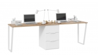 Комплект столов письменных с 1 тумбой универсальной «Порто» (Белый жемчуг/Яблоня беллуно/Белый софт) - МИЛЫЙ  ДОМ - интернет магазин мебели.